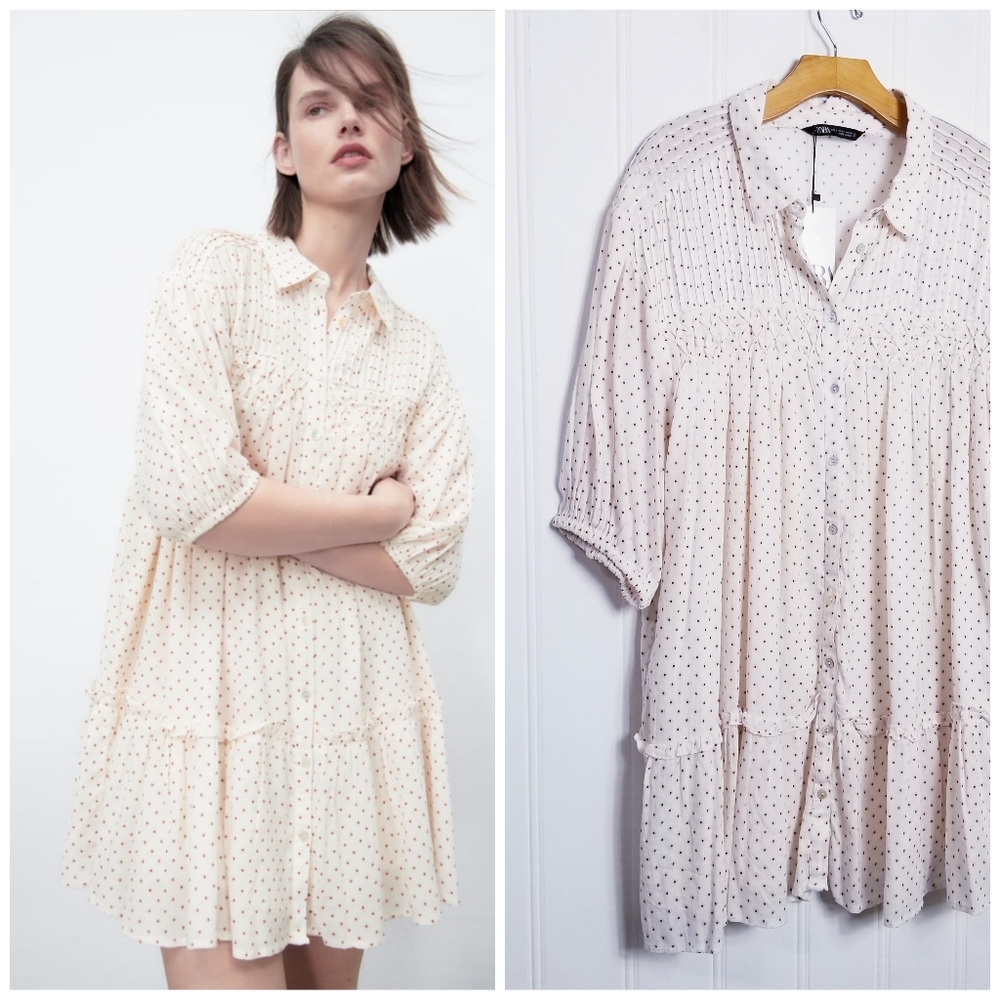 Zara Cream Polka Dot Mini Dress